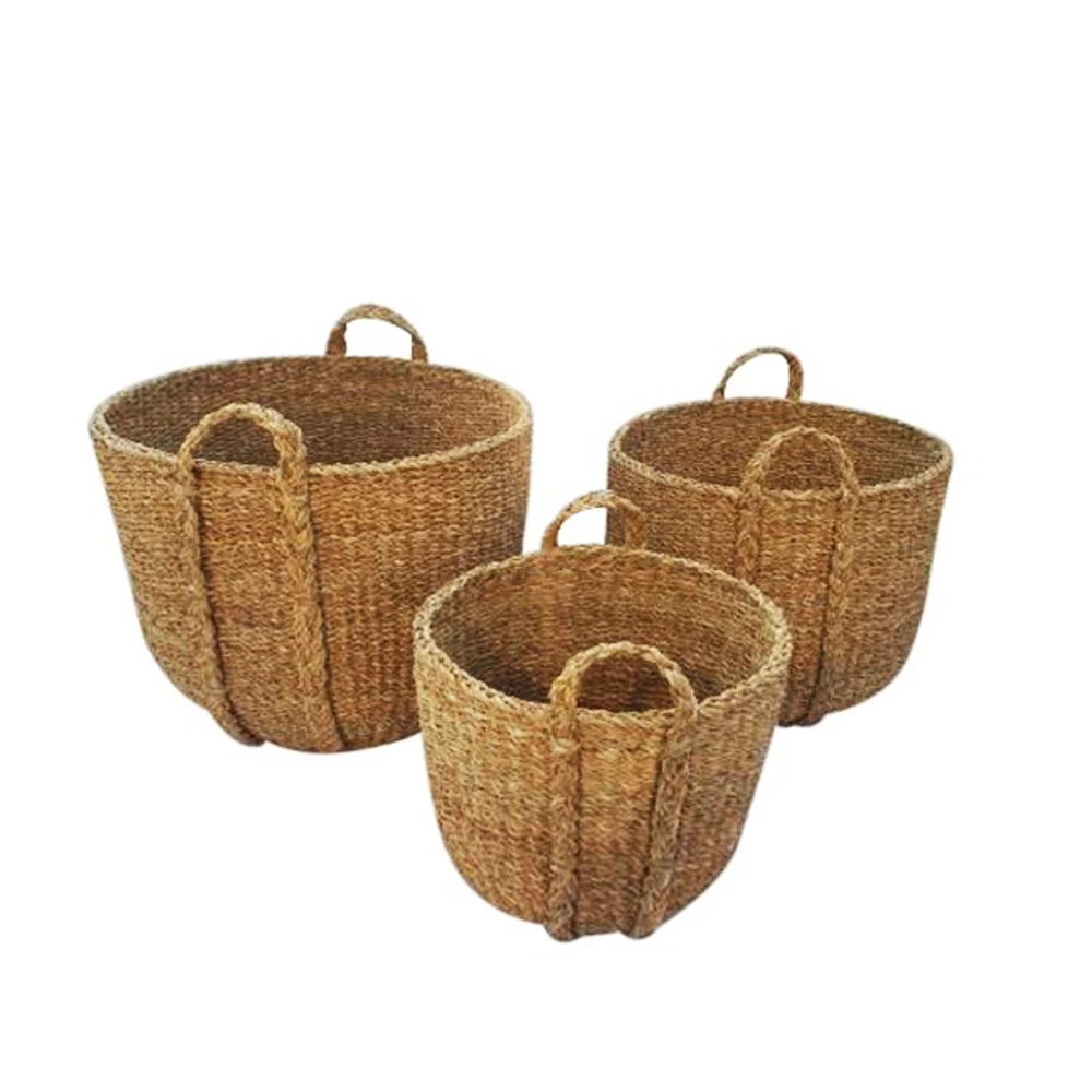 OEM & ODM Custom new stylish seagrass Hamper Woven Basket, dirty clothes basket with bedroom bathroom livingroom