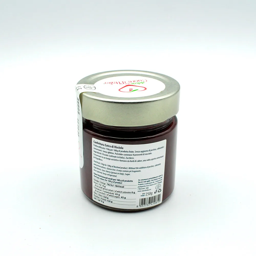 High Quality Italian Cherry Jam 250gr jar without preservatives for export without pectin with 150 gram