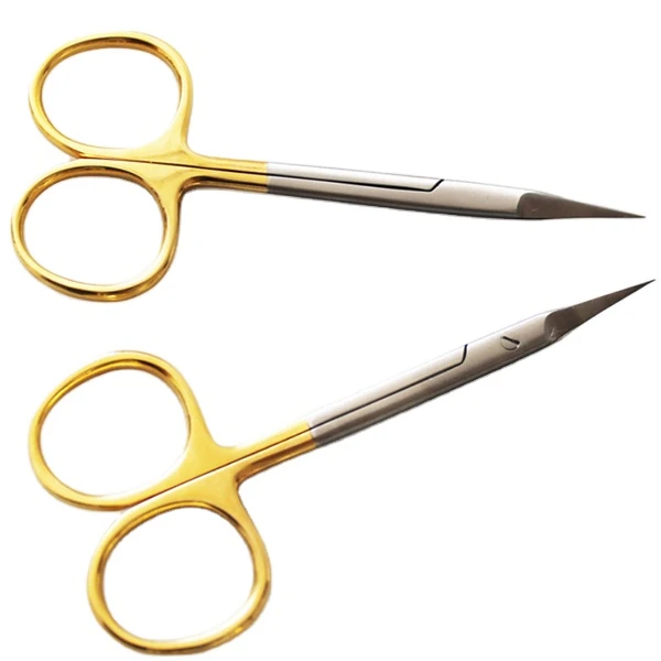 Iris TC Half Gold Plated Curved Blades Stainless Steel Surgical Scissors Instrument Set with Tuning Fork