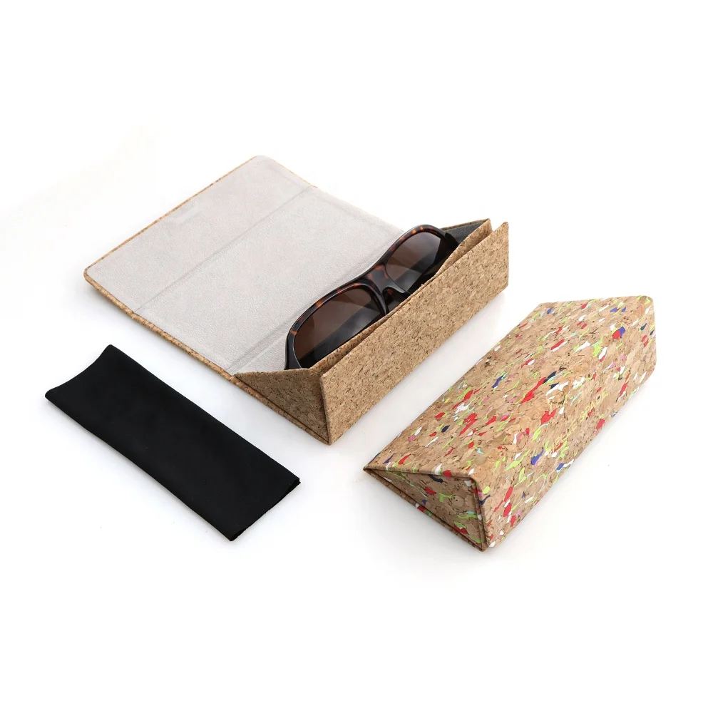 Branded Eco Friendly Oak Cork Foldable Triangle Handmade Eyeglasses Storage Eyewear Packaging Sunglasses Box Glasses Case