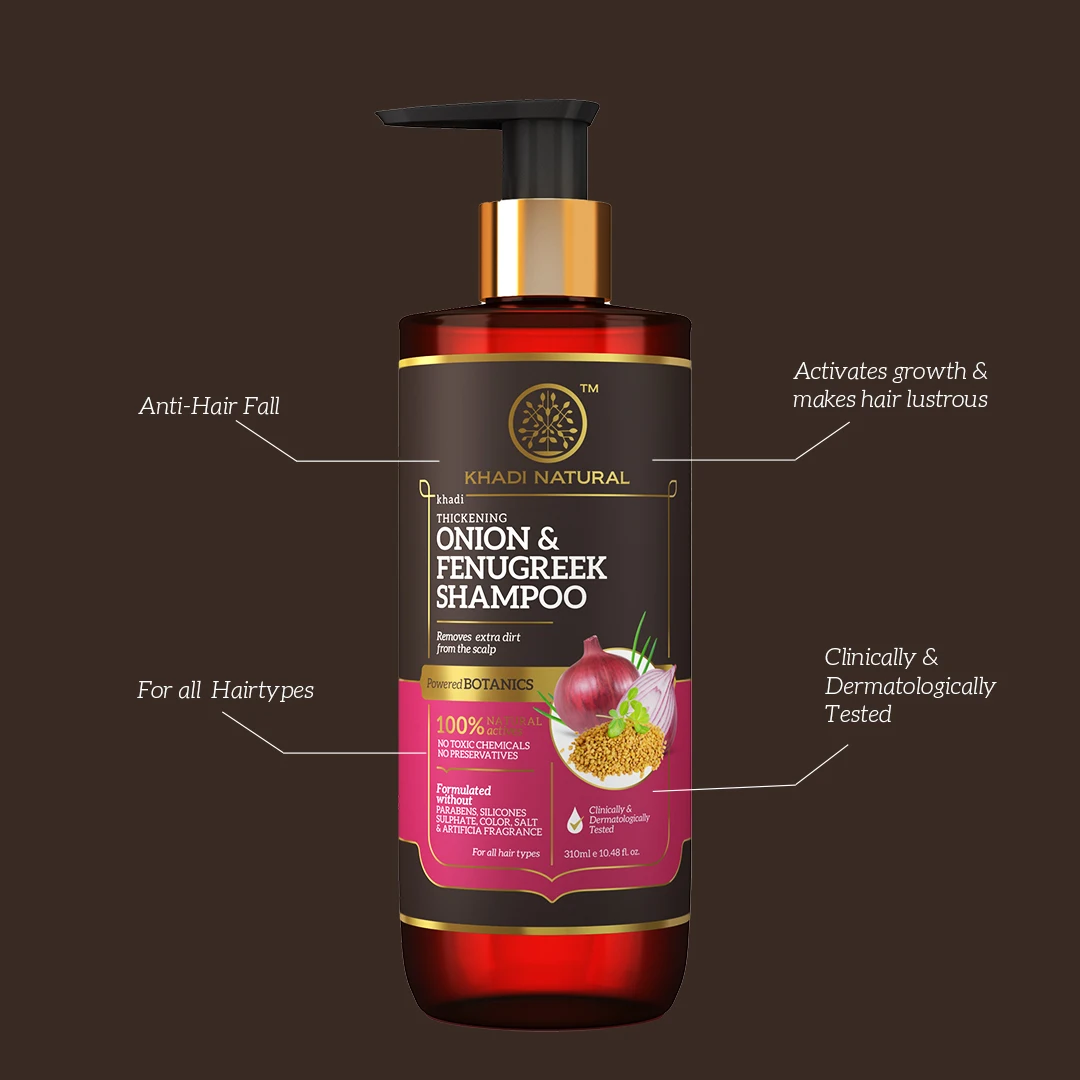 KHADI NATURAL Onion & Fenugreek SHAMPOO (Sulphate free )- POWERED BOTANICS