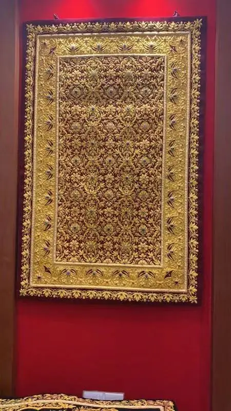 Kashmiri Handicraft Jewel Carpet Wall Hanging with Gold Zardozi