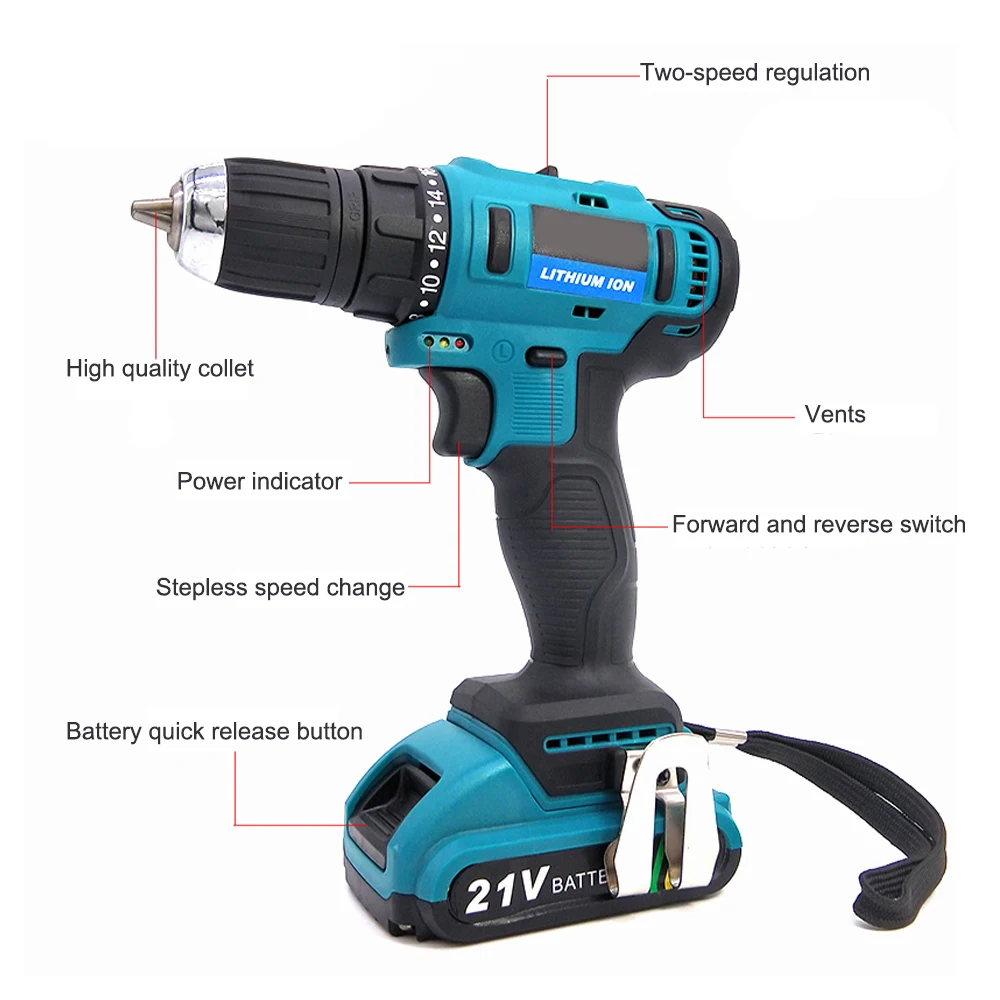 21V the Best Lithium Battery Cordless Electric Drill Power Drilling Machines Brushless Drill Tools Combo Set