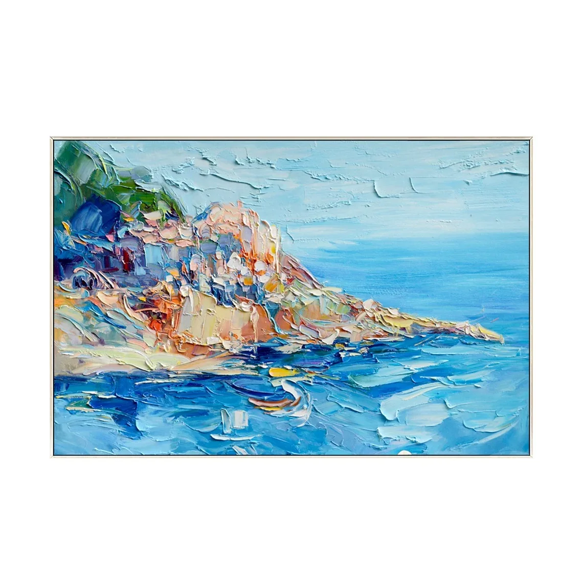 Seascape Knife Heavy Texture Painting Oil Painting Blue Sky Ocean Framed Wall Art