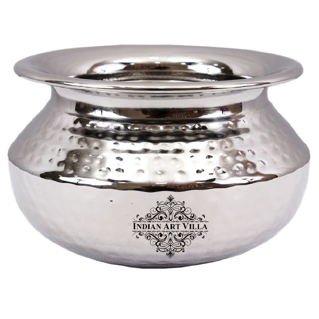 IndianArtVilla Traditional Handmade Steel Punjabi Pot Handi Featuring Hammered Design, Perfect for Serveware & Tableware, 750 ML