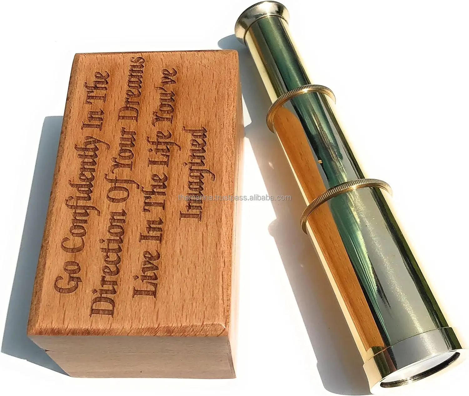 6 Inch Handheld Nautical Sailor Gift Brass Pirate Spyglass Telescope with Personalized Engraved Wooden Box
