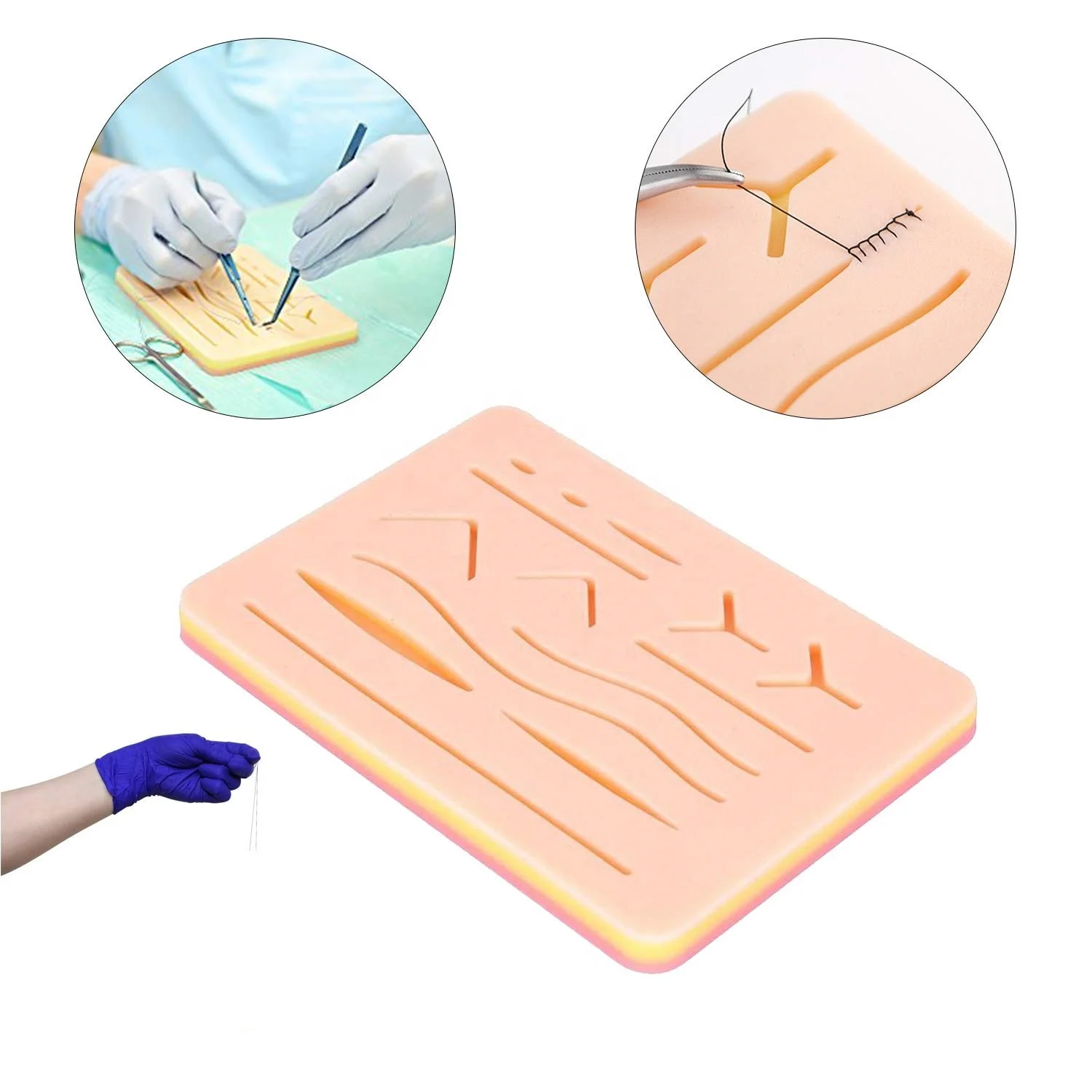 3 Layers Reusable Soft Silicone Suture Training Skin Pad With Pre-cut Wounds / Silicone Suture Training Pad
