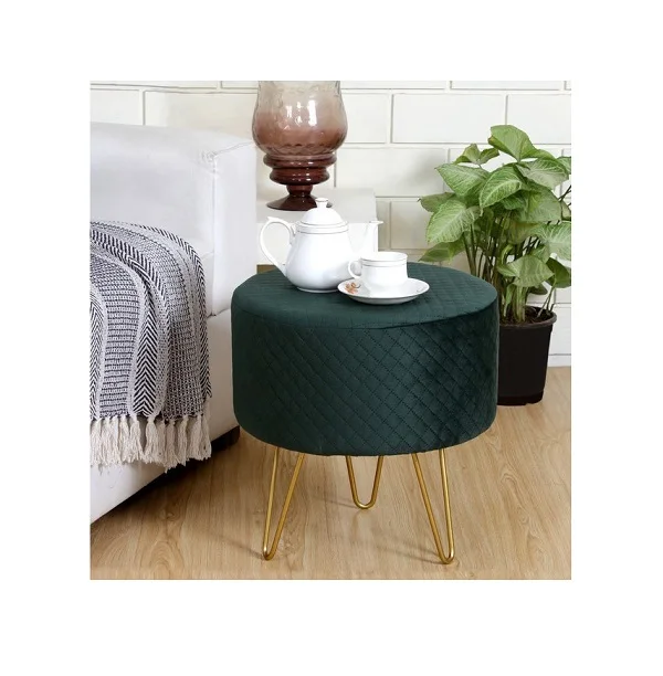 Bedroom Velvet Pouf stool  In Fabric With  flower design used in Vanity Stool luxury room Round Pouf Stool with great price