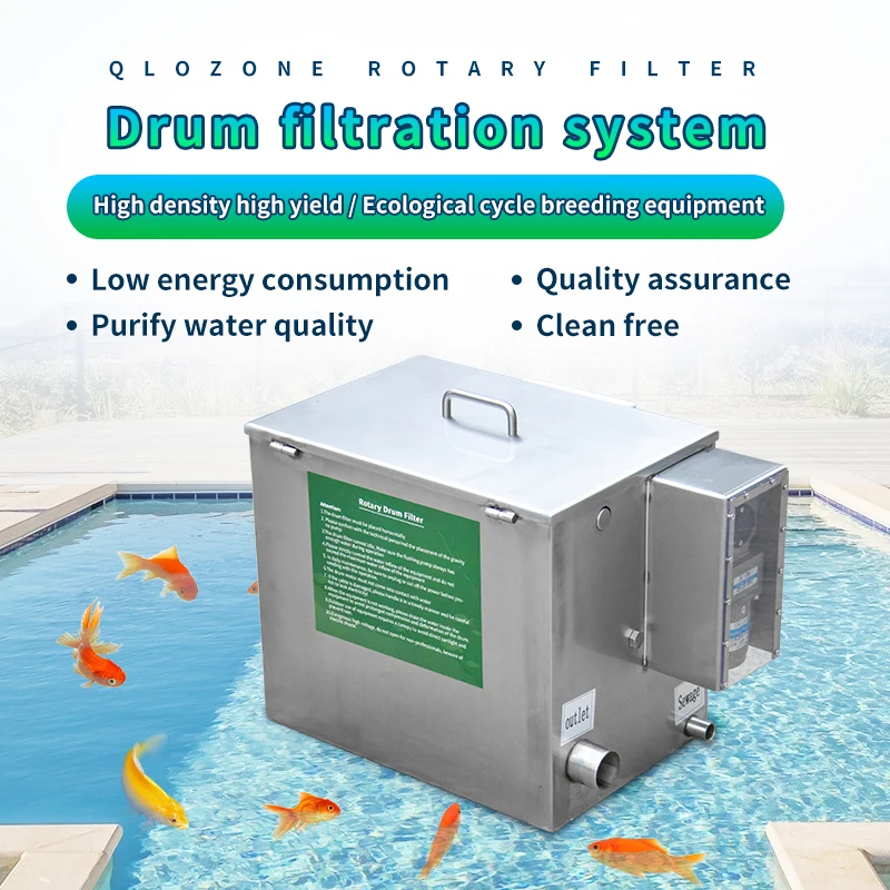QihangRAS Aquaculture Fish Pond Rotary Drum Filters 5T/H Stainless Steel Drum FIlter for Koi Pond