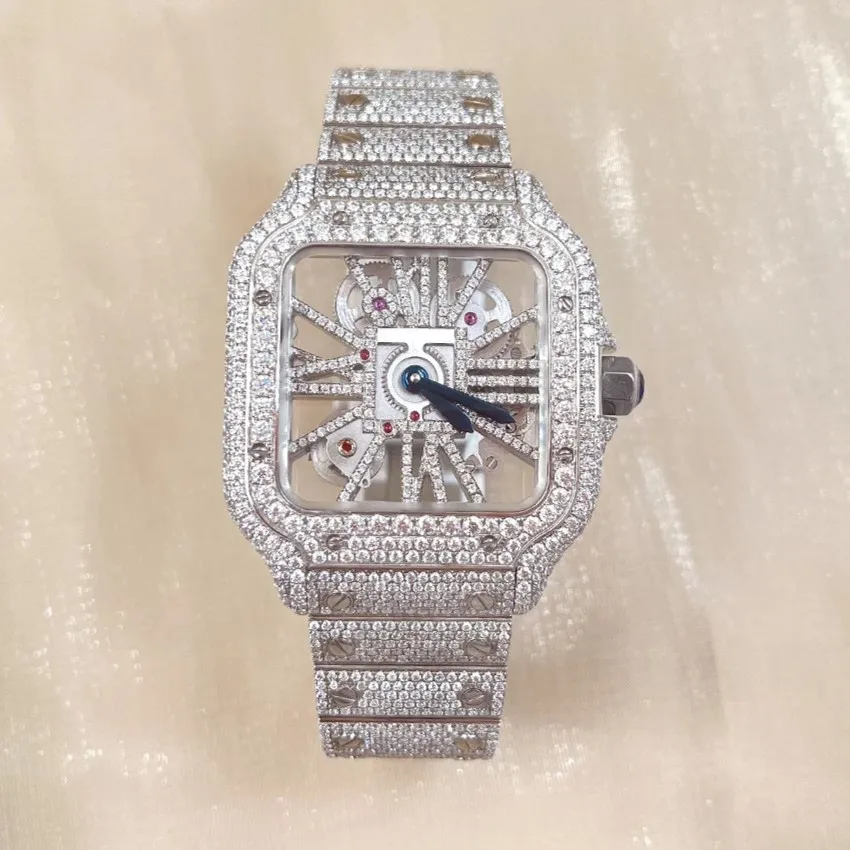 2023 New Luxury Customize Diamond VVS Moissanite Watch Hip Hop Mechanical GIA Certified Full White Gold Automatic Watches For Me