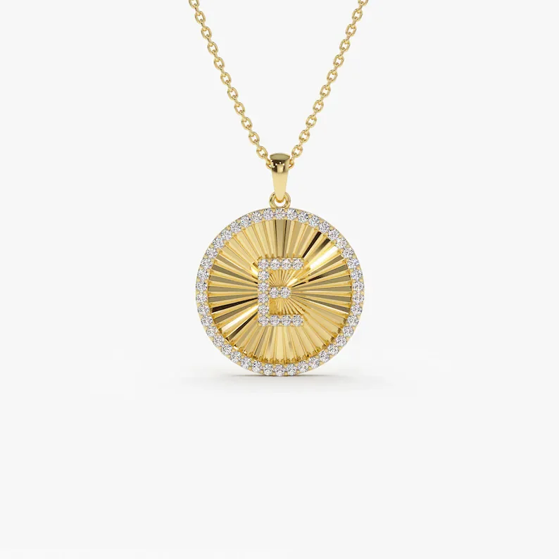 14k Diamond Initial Ballerina Disc Necklace Personalized Gold Jewelry Personalized Minimalist Alphabet Name Letter Pendant