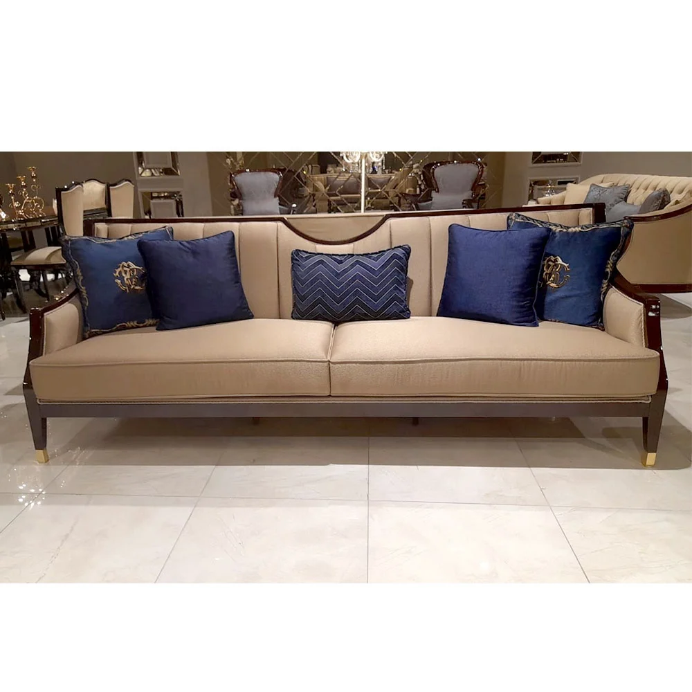European Dark Brown Vintage Antique Furniture Glossy Wooden Vintage Sofa Living Room Sofas Luxury Turkish Living Room Wood Sofa