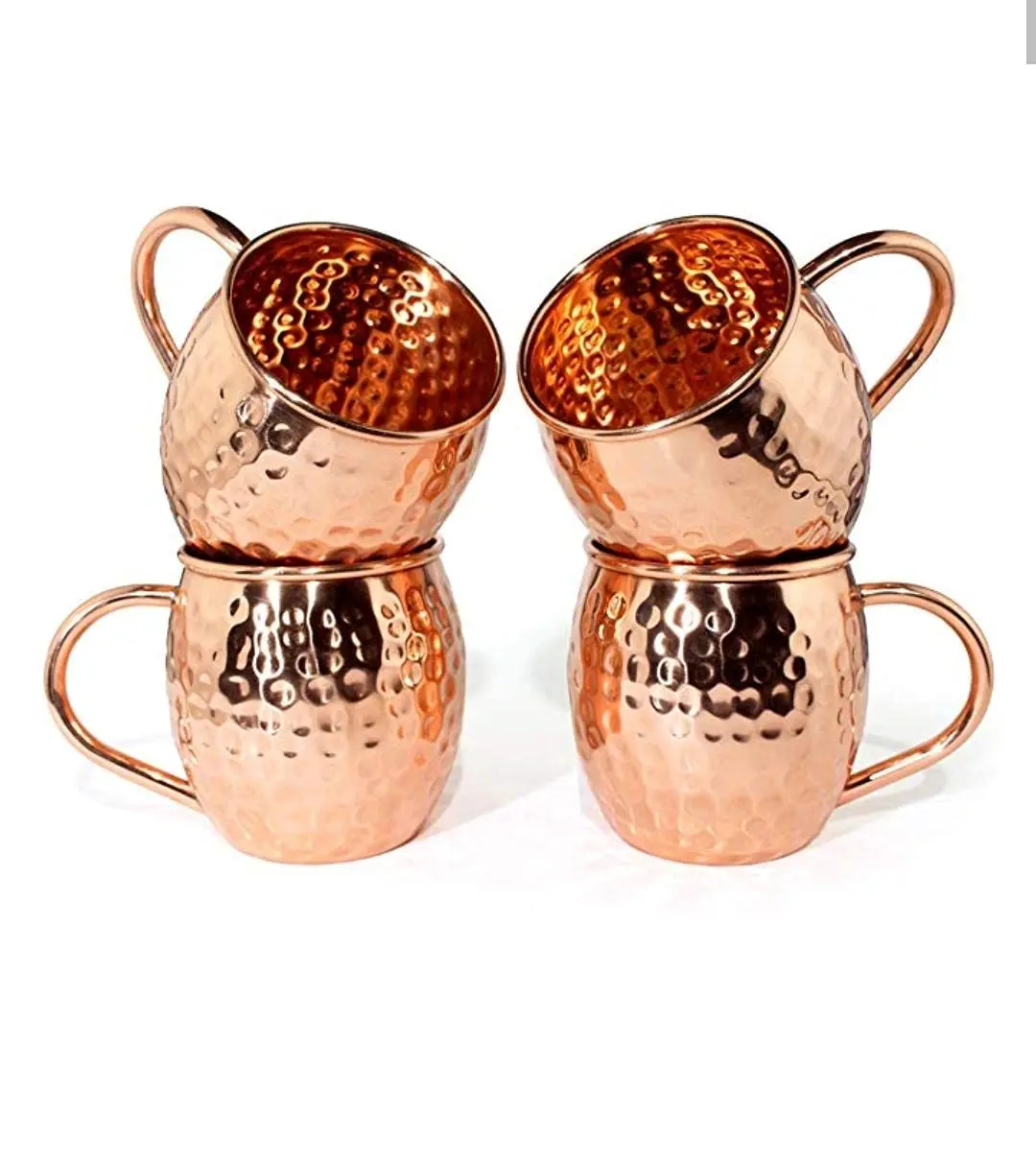 High Quality Copper Mule Mugs Set Of 4 Drinking Glass For Multiuse Metal Mugs With Handle Hammered Mugs Drinkware