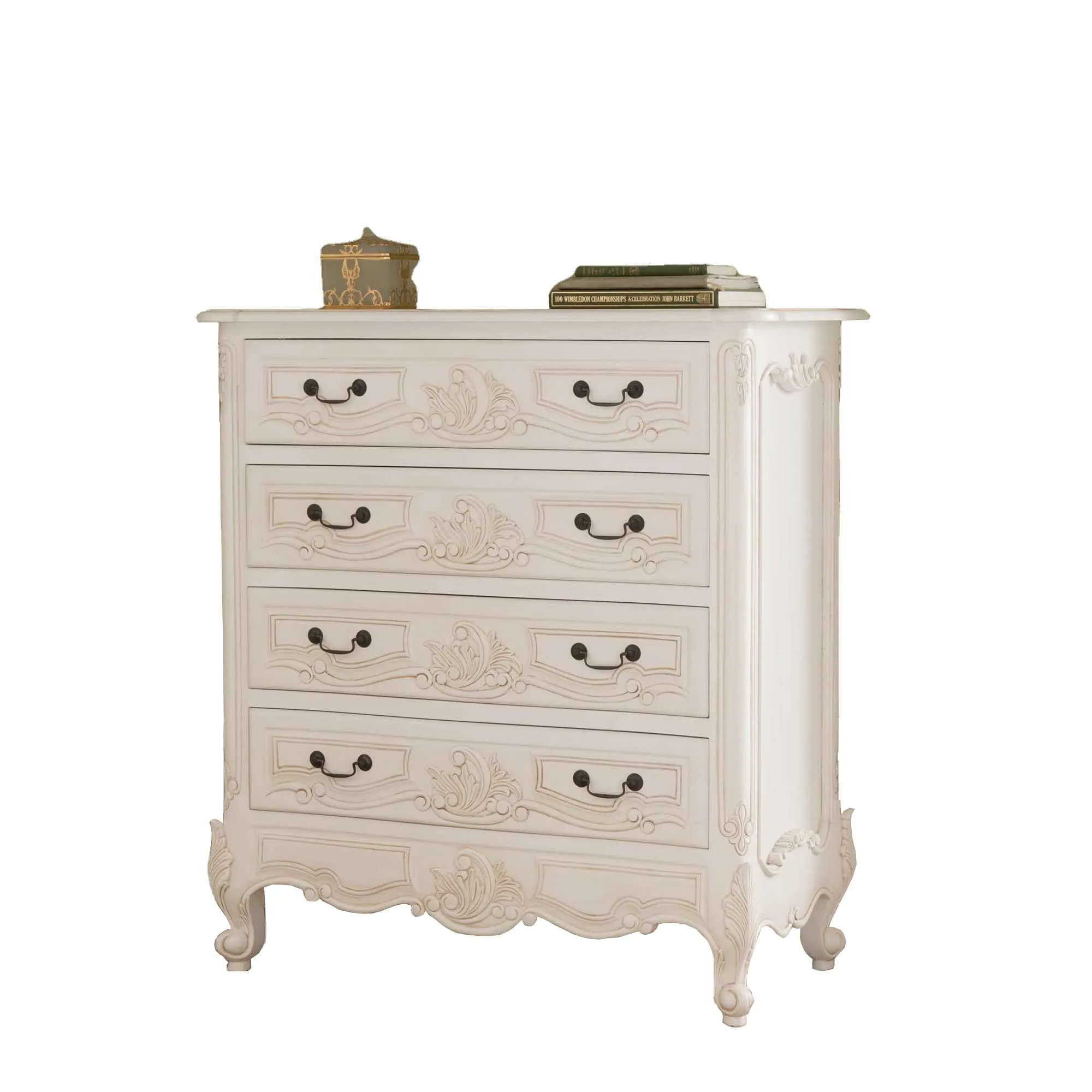 Wooden Chest Drawer Dresser Storage Antique French European Style White Solid Mahogany MDF Hand Carved Home Hotel Apartment Use