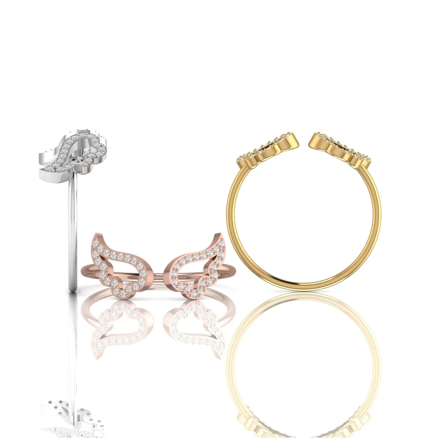 Angel Wings Adjustable Natural Diamond Wedding Ring In 14kt Yellow Gold For Women Fine Real Jewelry Birthday Anniversary Gift