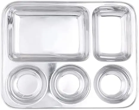 Wholesale Manufacturer 304 Stainless Steel Rectangle Thali Dining Plate Set 5 Compartments Rectangular Plates Thali