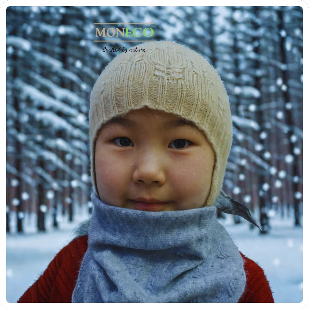 Premium Mongolian Cashmere Scarf Headband Winter Stylish Multifunctional for Babies Natural Creamy Color