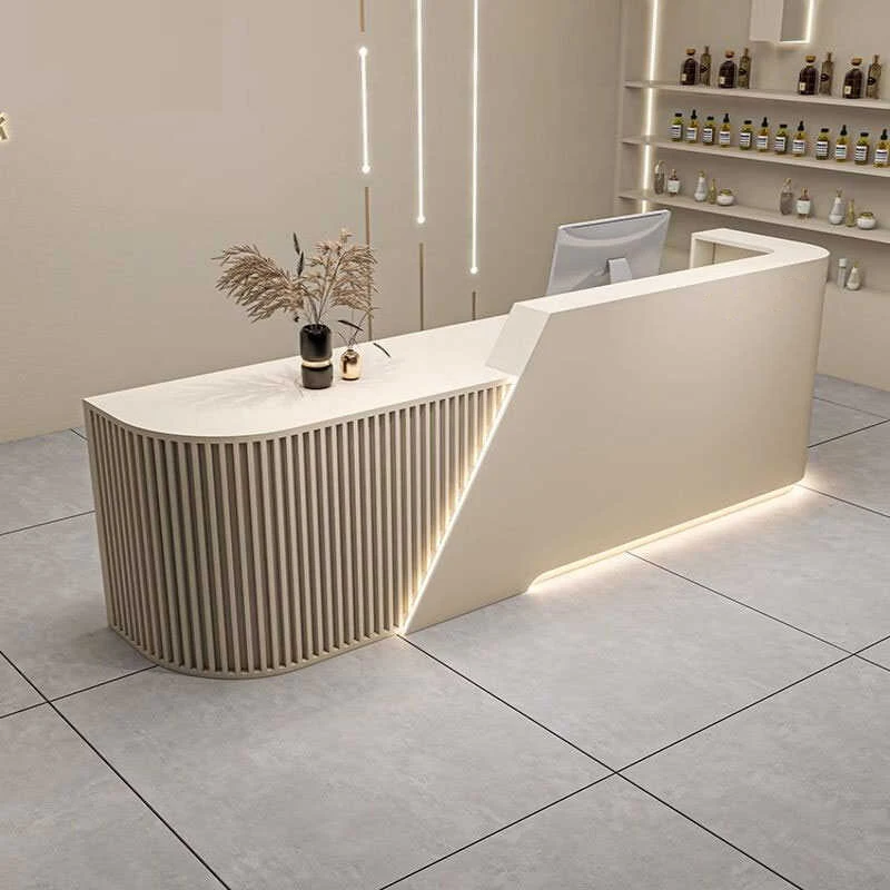 BOBIAO 2024 Popular custom multi-functional MDF High light hotel lobby cashier reception desk Beauty spa high-end reception desk