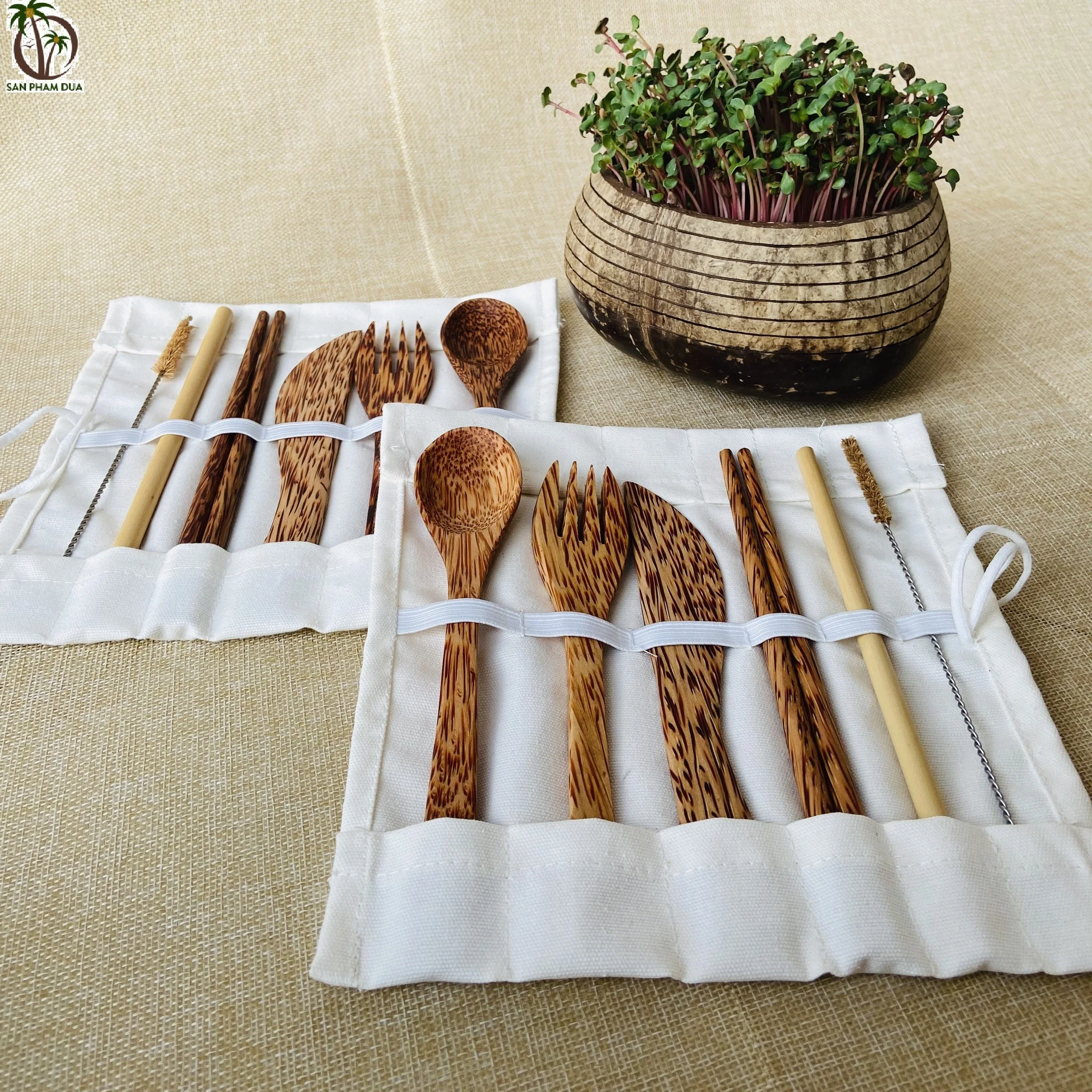 Cutlery Set Dinnerware sets Spoon Knife Fork Eco Friendly Coconut Bamboo Wooden Travel dinnerware set