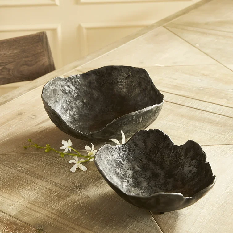 Strong wholesale factory price Washed Dark Gray 2 Piece Metal Abstract Decorative Bowl for Restaurant Hotel Home kitchen Usage