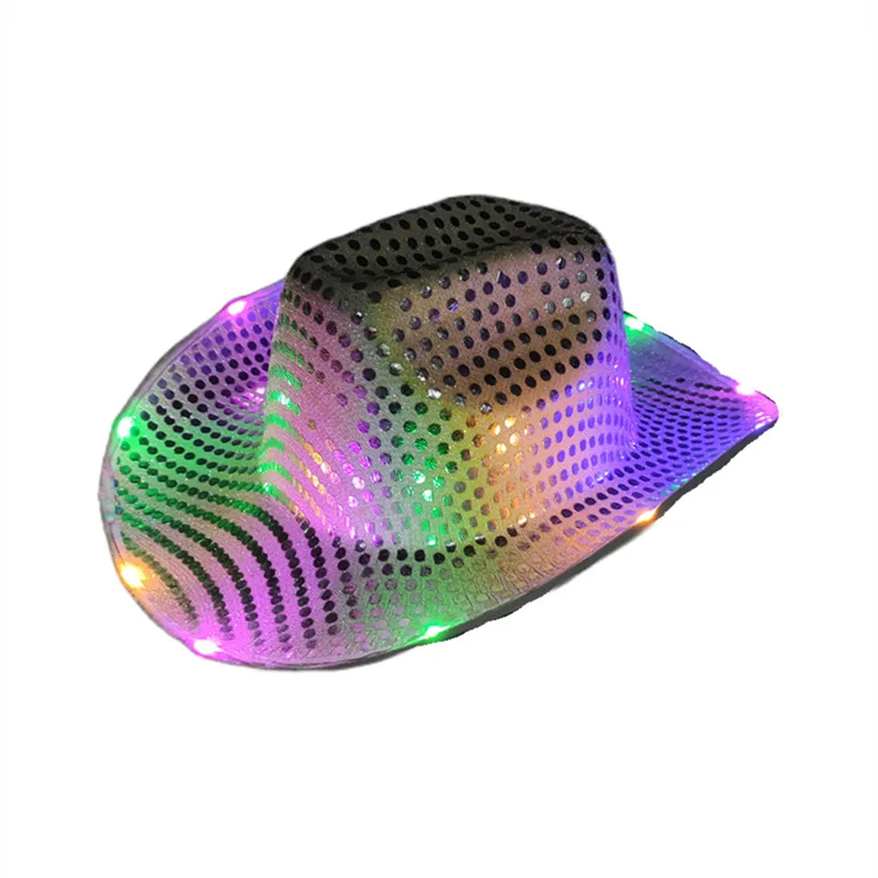 Colorful LED Light Up Western Cowboy Hat Halloween Christmas Festival Party Hats Cosplay Costume Luminous Cowgirl Hat