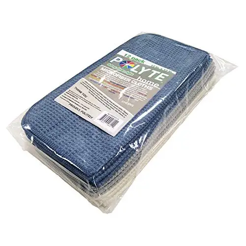 Polyte Premium Microfiber Kitchen Dish towels Hand Towel Waffle Weave 12 Pack (40 x 71 cm, Dark Blue, Gray, White)