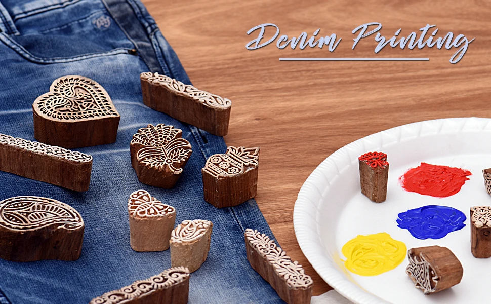 Handmade Mix Wooden Printing Blocks Craft Brown Textile Saree Cloth Canvas Stamp Indian Online New Design Latest Fabric WB-5124