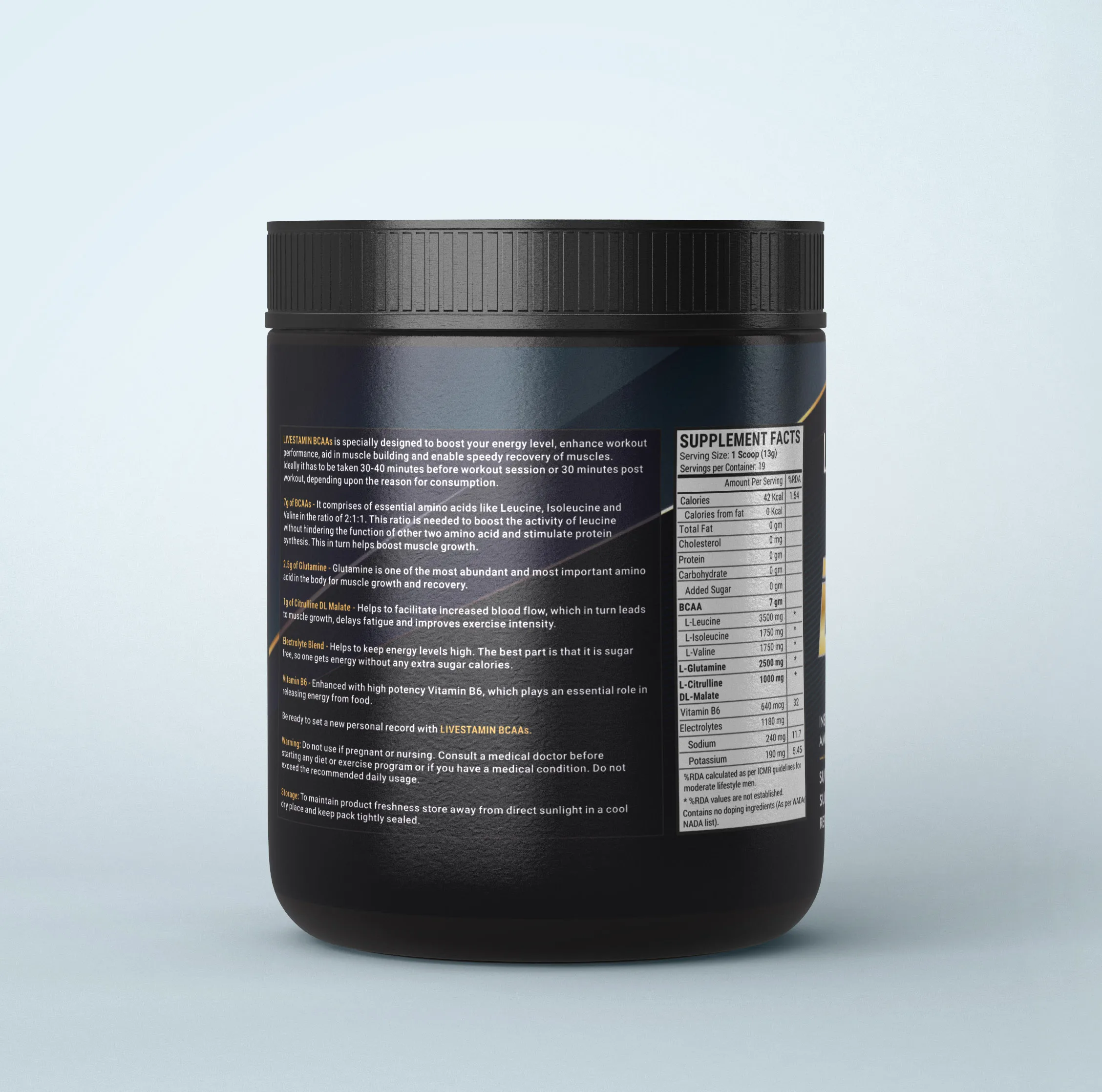 BCAA 250gms Orange Flavour l-isoleucine Citrulline Malate l-leucine l-glutamine powder l-valine Private Label GMP ISO