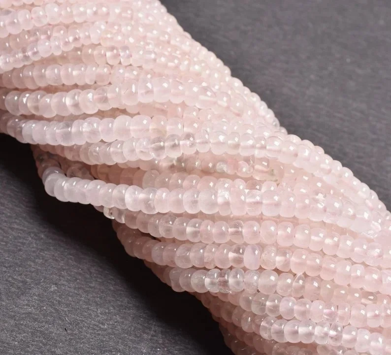 Pink Rose Quartz Smooth Tyre Cabochon Beads Necklace Natural Plain Beads Wheel Shape Beads Necklace