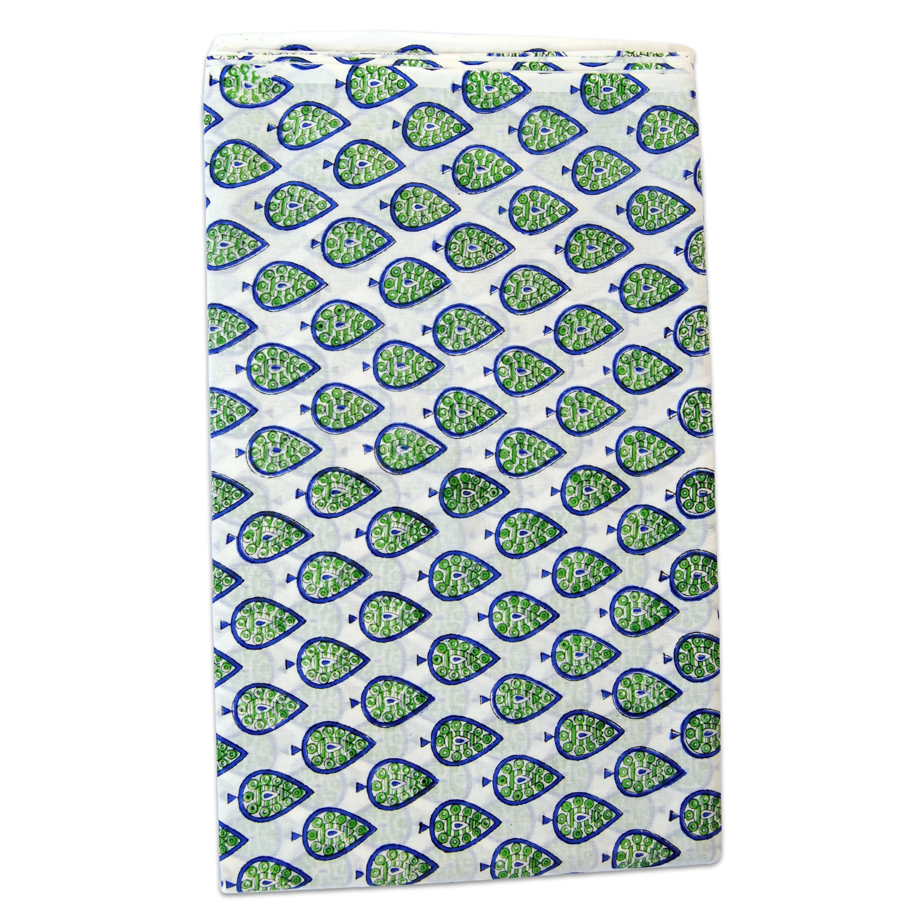 Wholesale Handmade White Cotton Fabric Sanganeri Block Printed with Leaf Pattern Breathable for Clothing and Running Attire