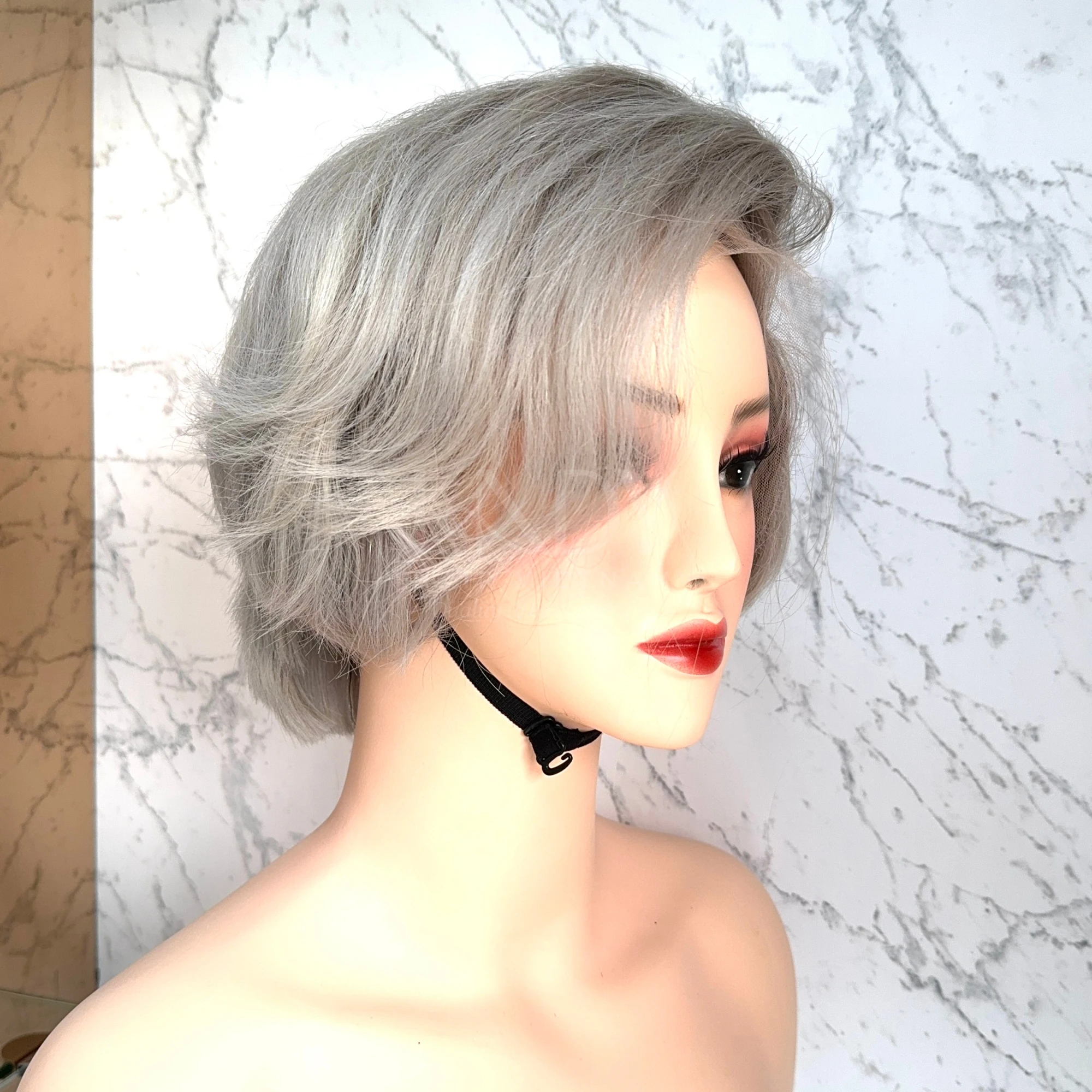 Short Hair Wig Vietnamese Human Hair Extensions Single Donor Grey Color