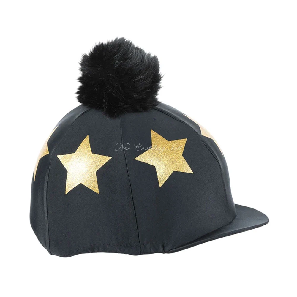 Celestial Chic Equestrian-themed High Quality Horse Riding Pom Hat Cover with Star Patterns and a Fuzzy Pom Pom