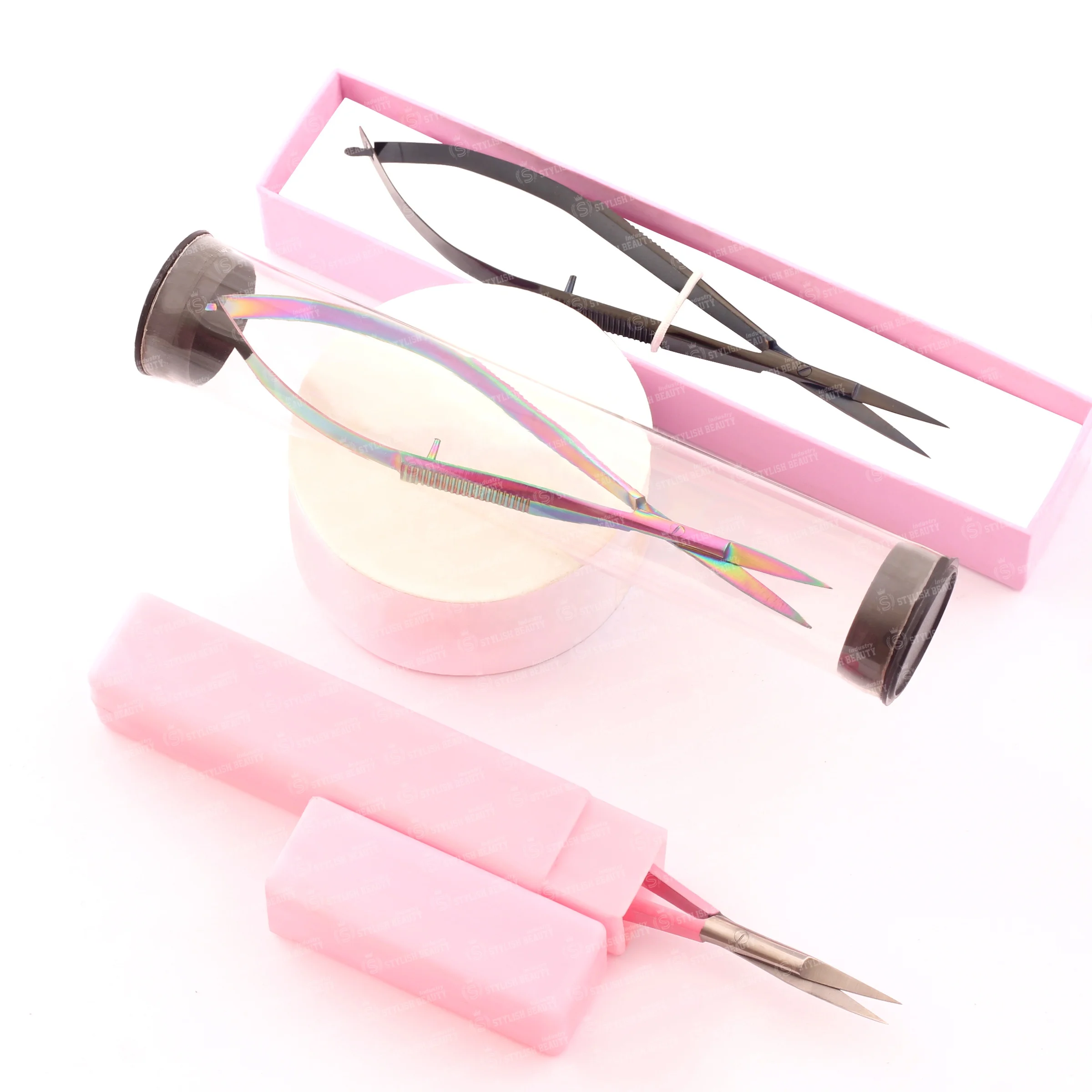 New Manicure Spring Action Embroidery Scissor Extra Sharp Russian Curve Cuticle Micro Scissors For Eyebrow Trimming