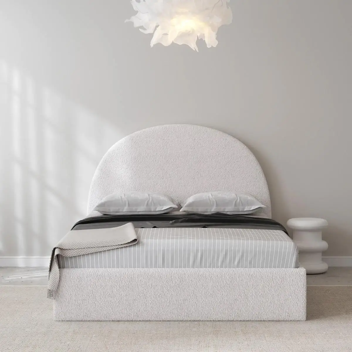 Hot Sale Modern Bedroom Furniture Boucle Fabric King Bed For Hotel Furniture