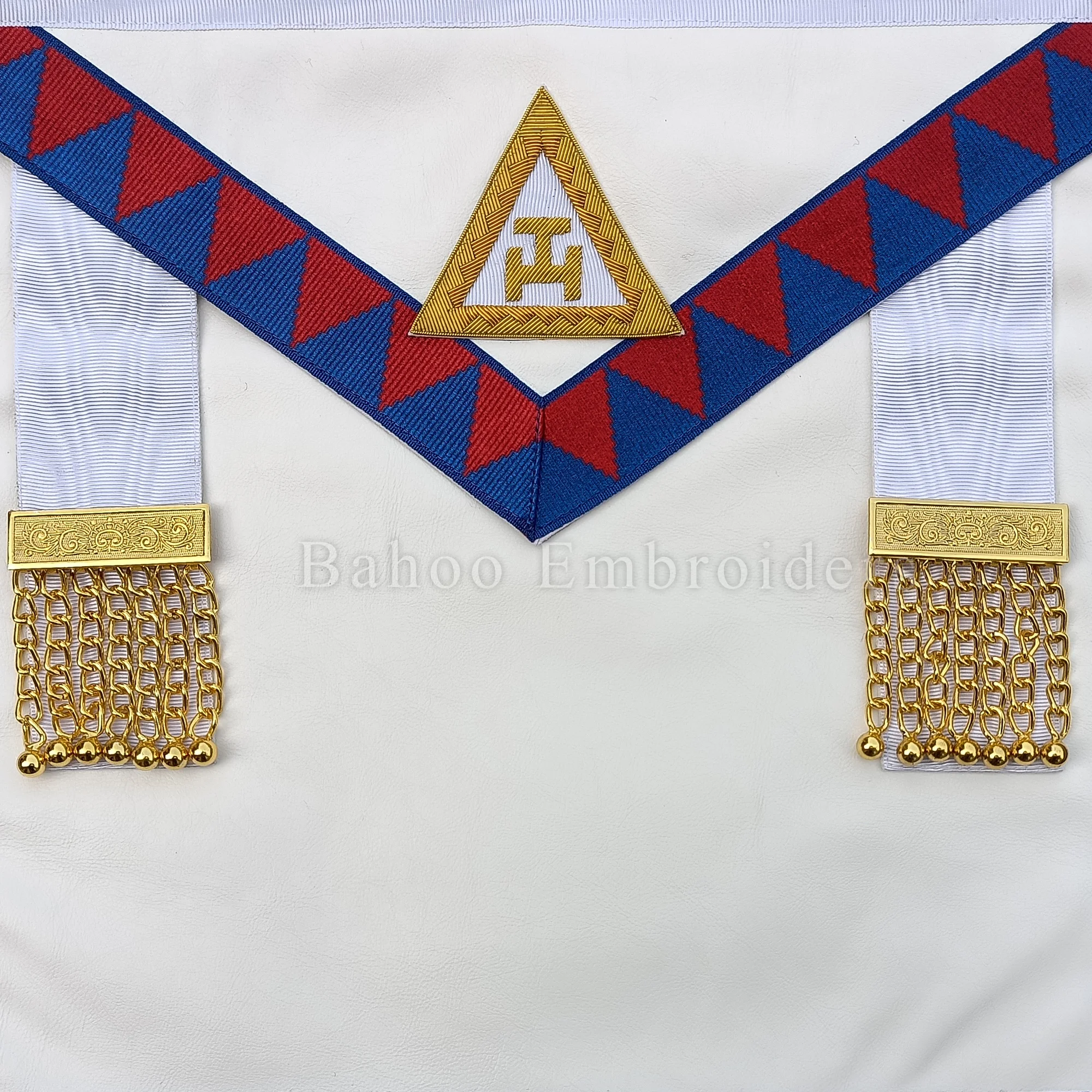 ROYAL ARCH COMPANIONS APRON WITH TWO GOLDEN TASSELS AND HANDEMBROIDERED TAU  CROSS (BH-M-402)