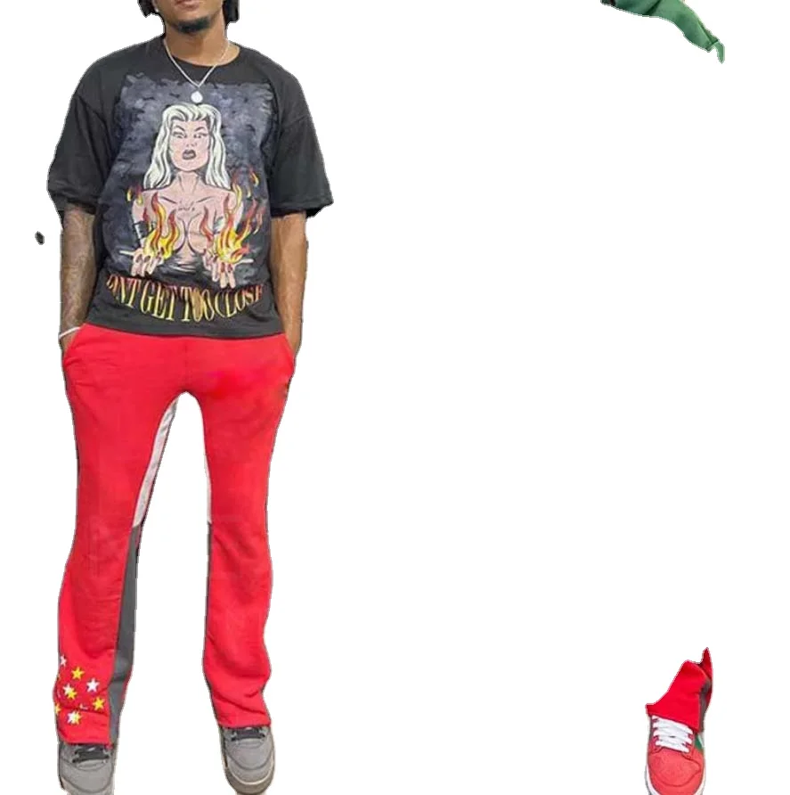 High Quality Mens Streetwear Stacked Sweatpants French Terry Elastic Waistband Men Flare Sweat Pants