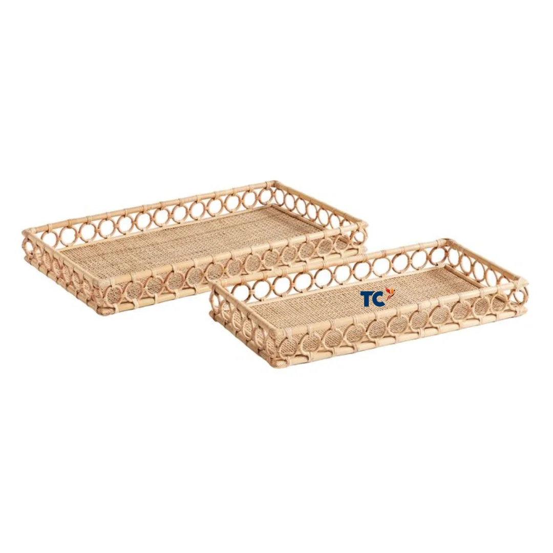 Home Decor Round Seagrass Rattan Serving Tray with Build in Handle Storage Decorative Weaving Trays From Thanh Cong Handicraft