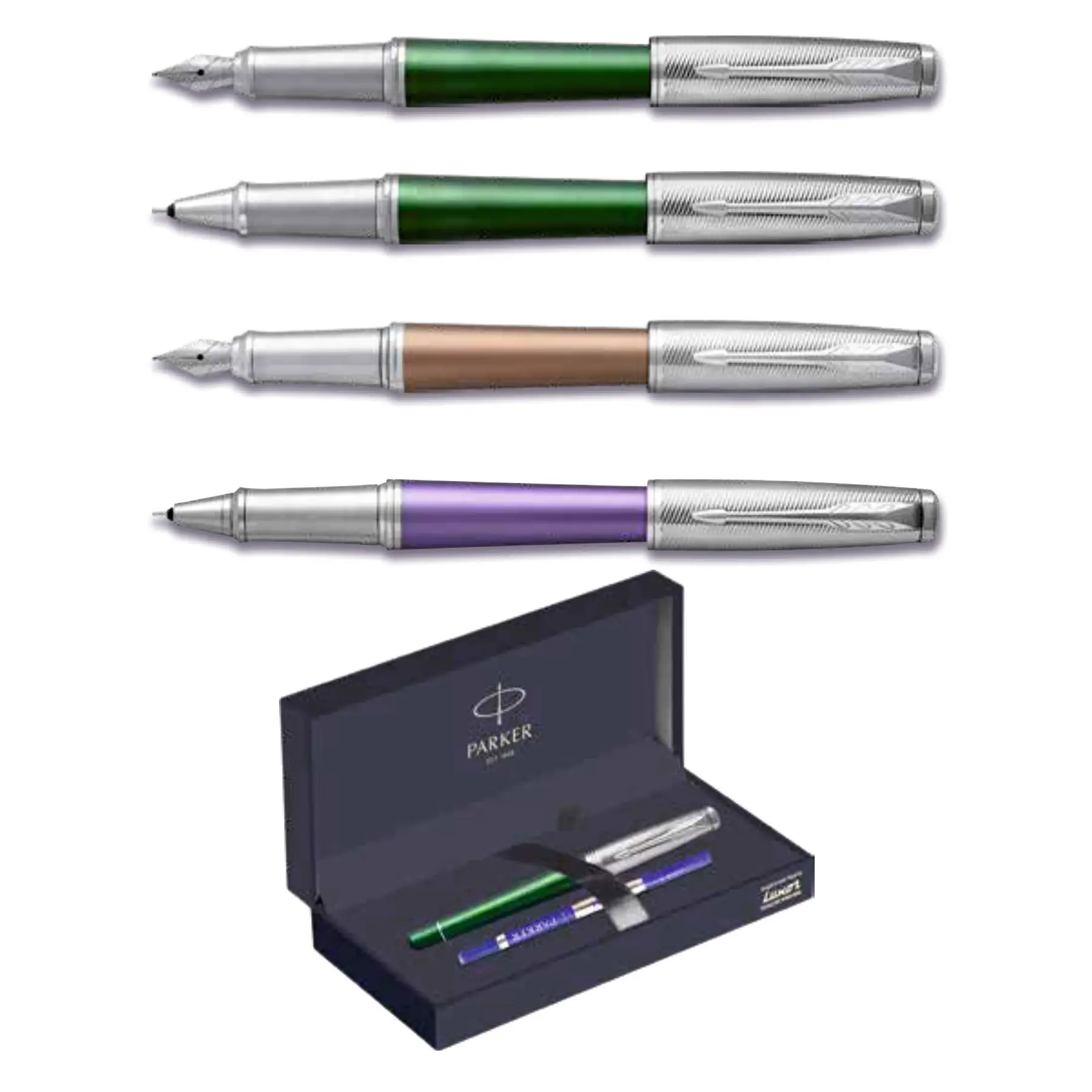 Parker Pen Urban Premium Green Chrome Trim Rollerball, Fountain & Ballpoint pens office accessories corporate Parker gift