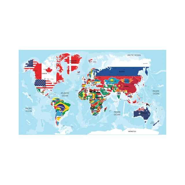 Colored World Map With Flags Durable Polystyrene Material Holds the Surface With Static Electricity Applied to Any Surface