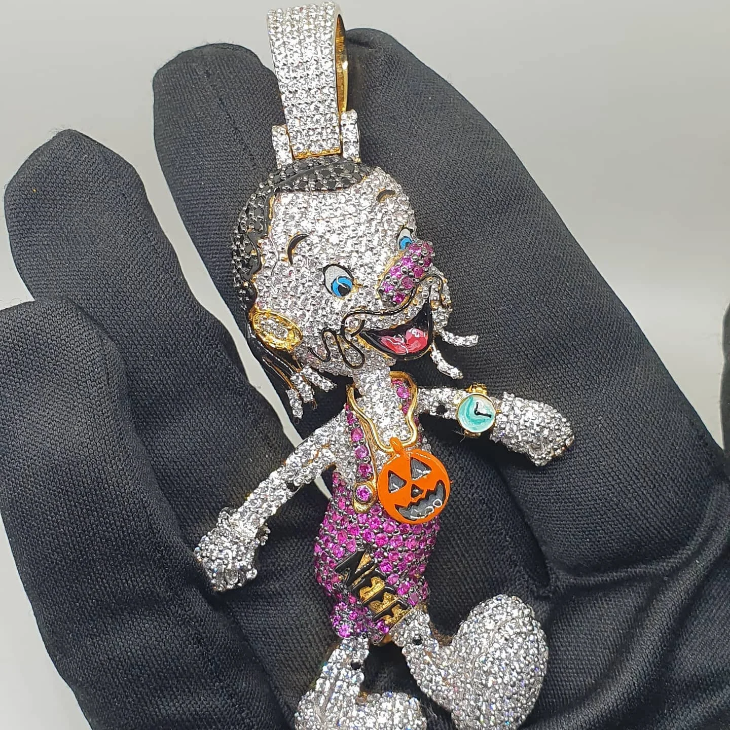 Iced Out Cartoon Character Pendant Moissanite Diamond Hip Hop Multi Color Stone Pendant For Him 925 Sterling Silver Customize
