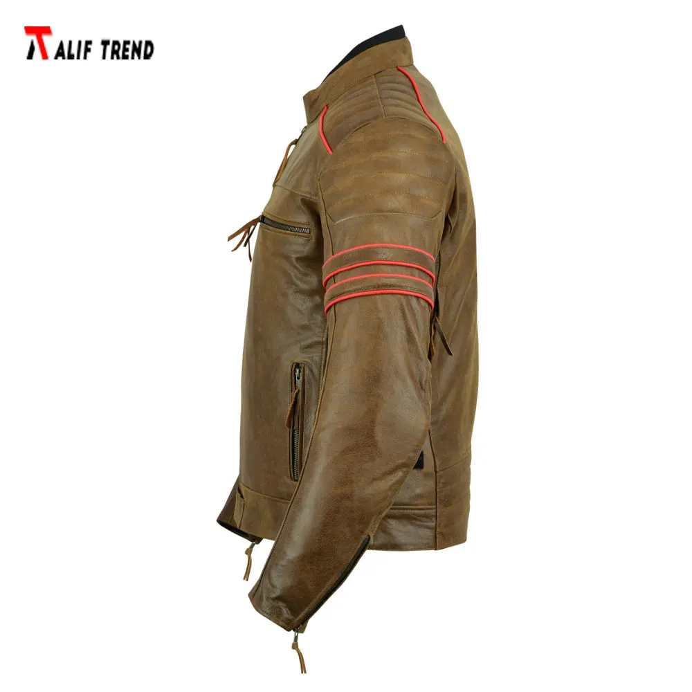 Ce certified armor protection 100% genuine leather motorcycle leather jacket custom made crispy brown men riding jackets racing