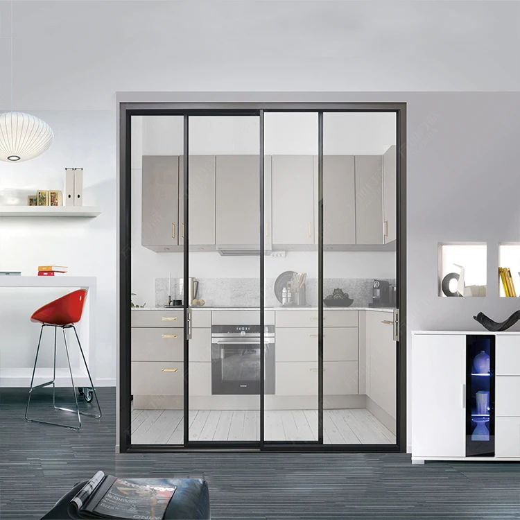 Modern design water proof aluminium profile double glass sliding door for kitchen entrance