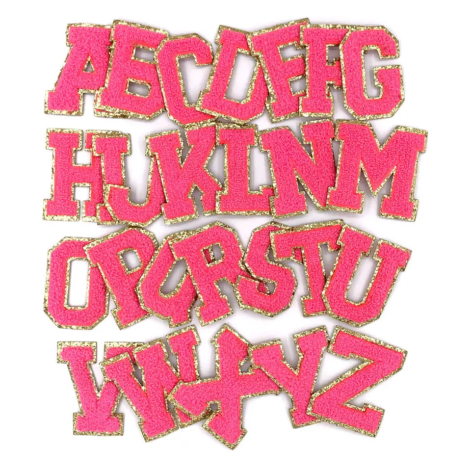 chenille fabric patch embroidery letter sequin patches with 3M sticker self adhesive Embroidered Chenille Letter Patches