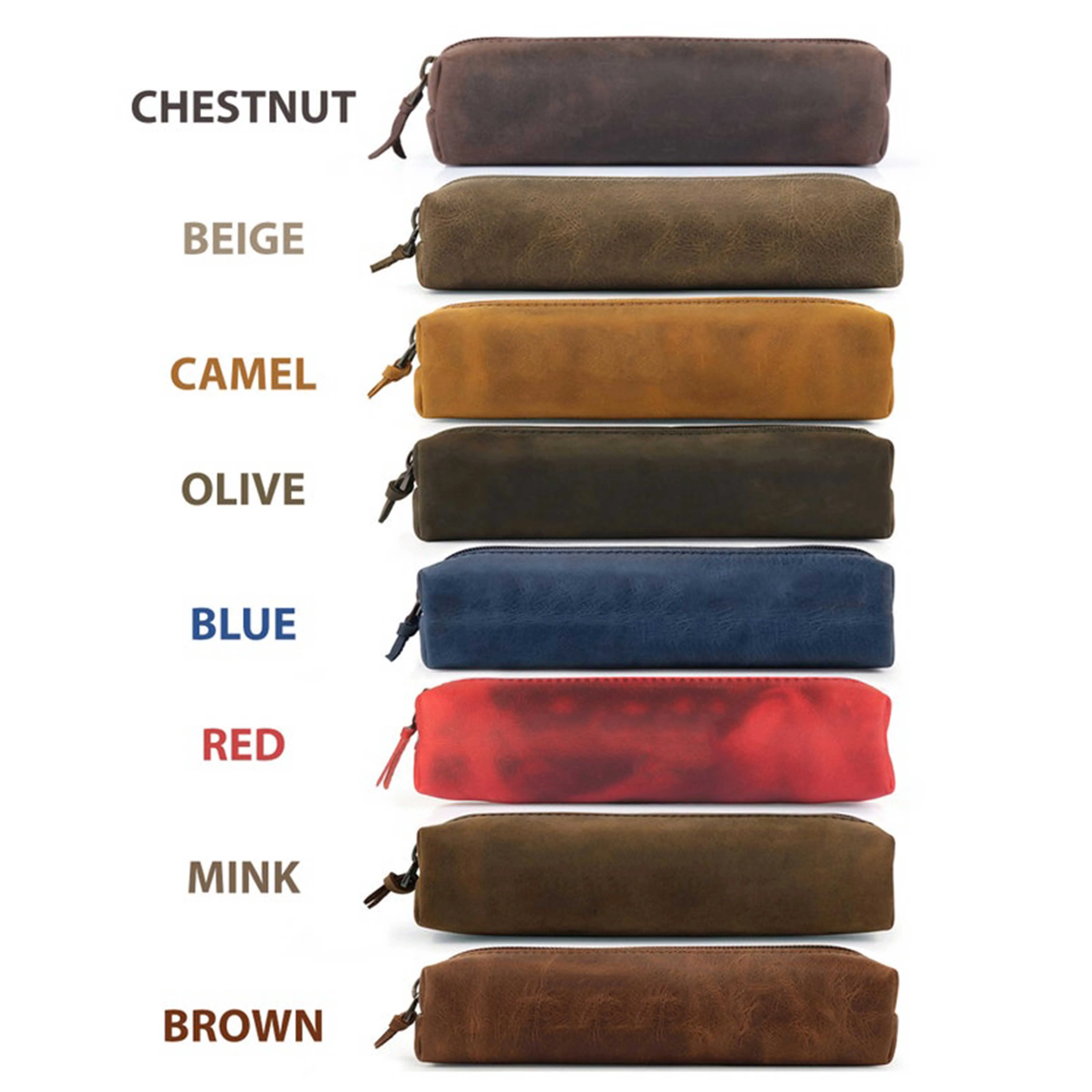 Handmade High Quality Leather Pencil Bag with Personalized Geometric Pattern Zipper Closure Men/Women Travel Use Model AL-545