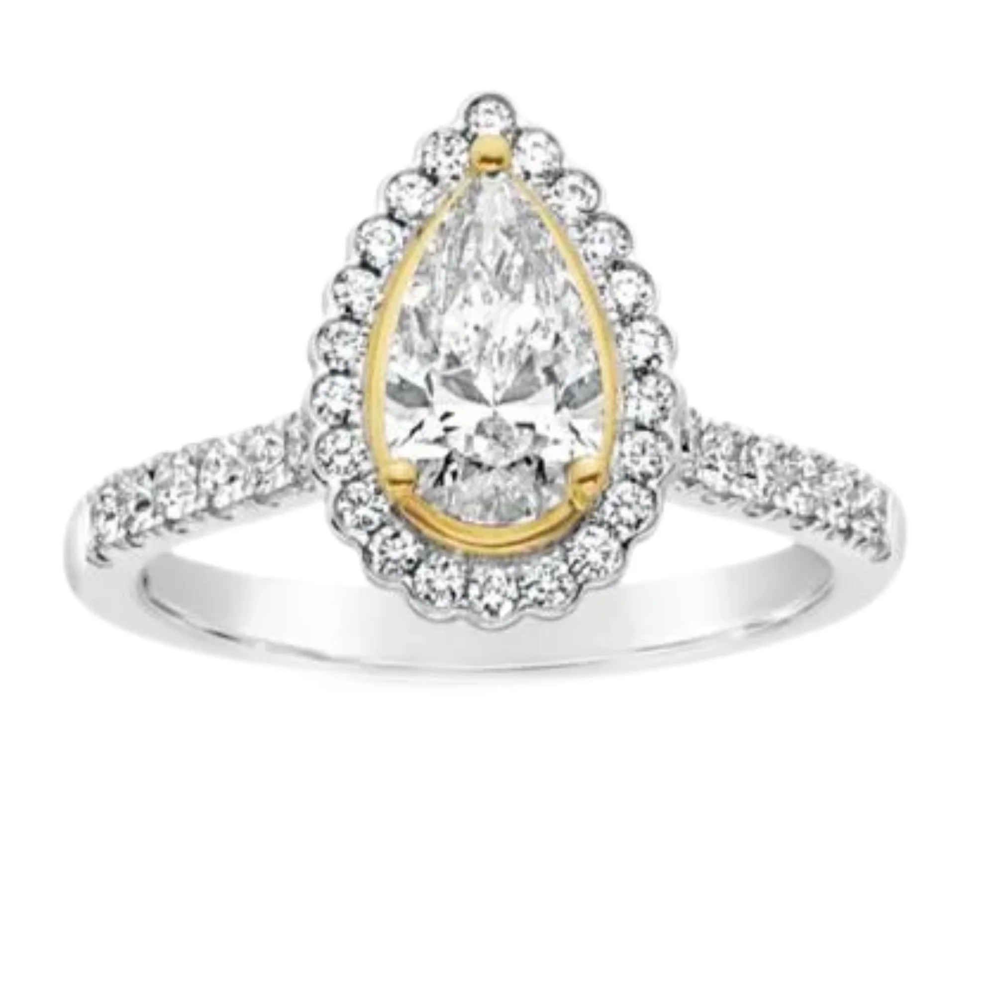 Pear Shape Halo Engagement 14K White Gold Engagement Ring With High And Premium Quality Product Made India
