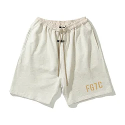 22ss High Street Bieber FOG Double Thread Flocked Letter Sweatpants Couple Hip Hop Loose Drawstring Shorts