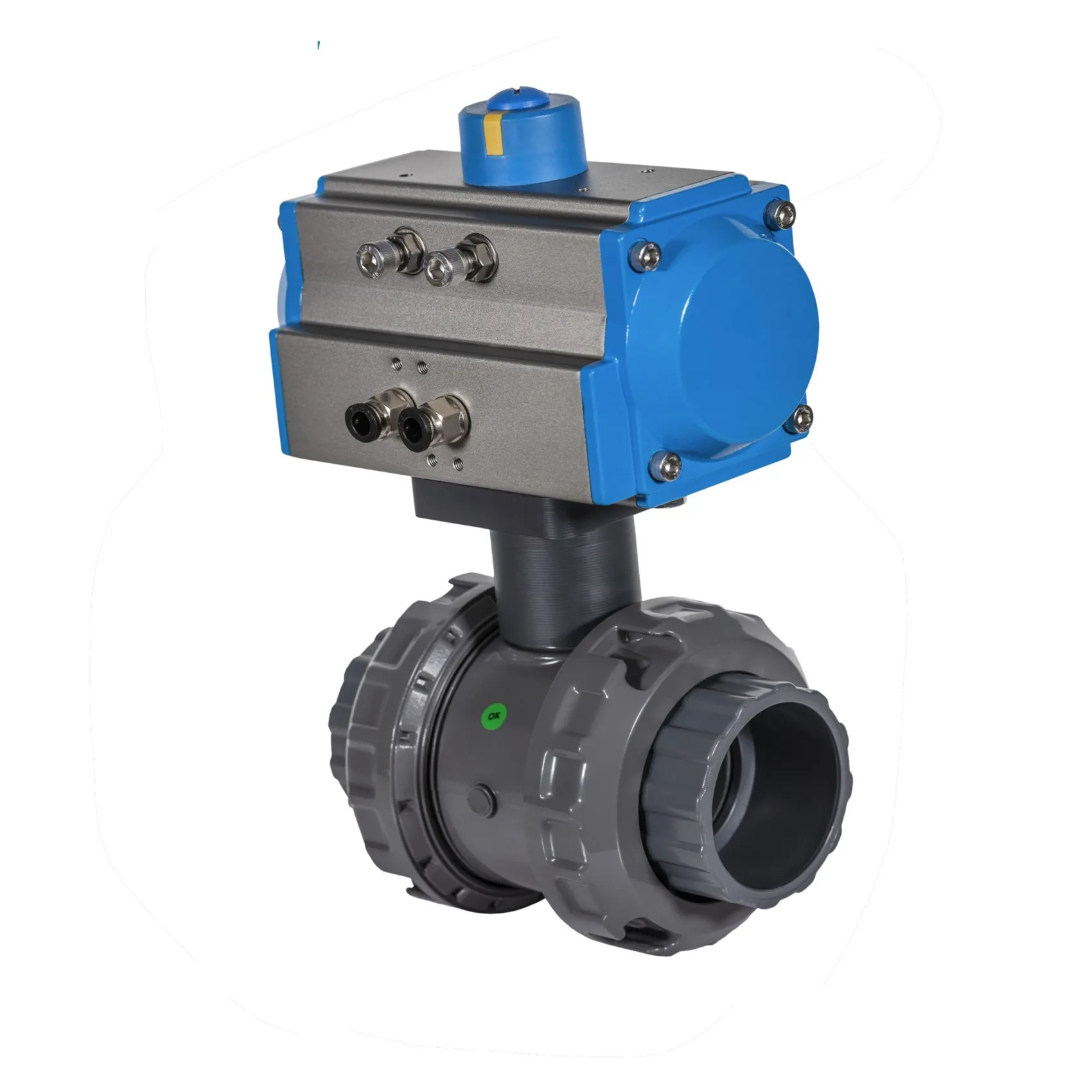 new  designed high quality  Pneumatic Actuated Upvc Ball Valve 50mm Slip connection  pvc adaptor actuator connection pn16