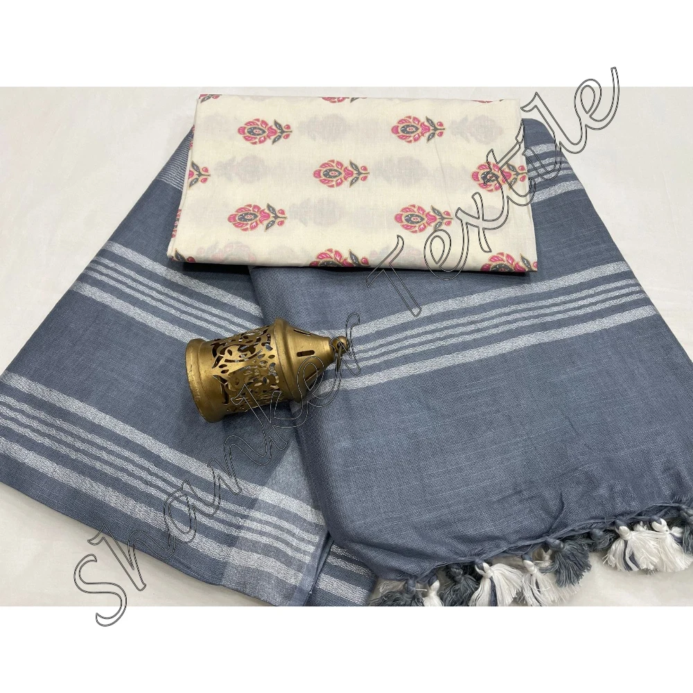 Top Quality Attractive Best Linen Saree Hot Sale Cotton Blouse Buy From Indian Trusted Supplier linen saree with classy