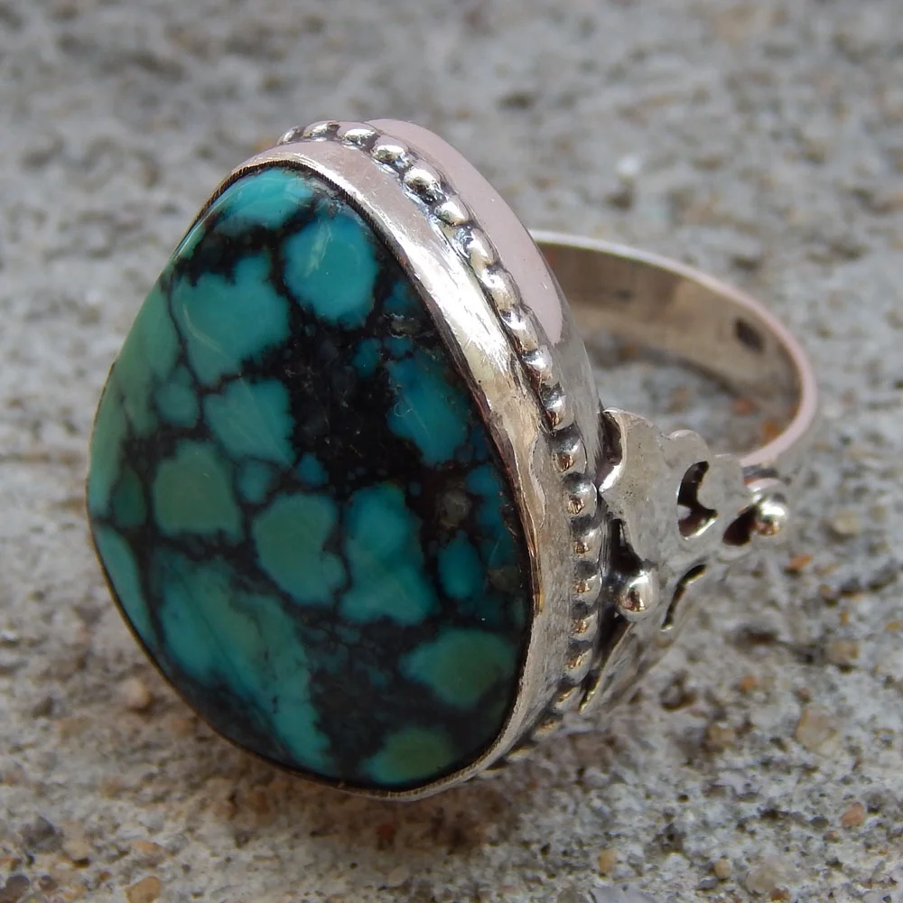 Turquoise FreeForm Granulated Wirework Ring in 925 Solid Sterling Silver Ring Turquoise Gemstone Ring For Woman