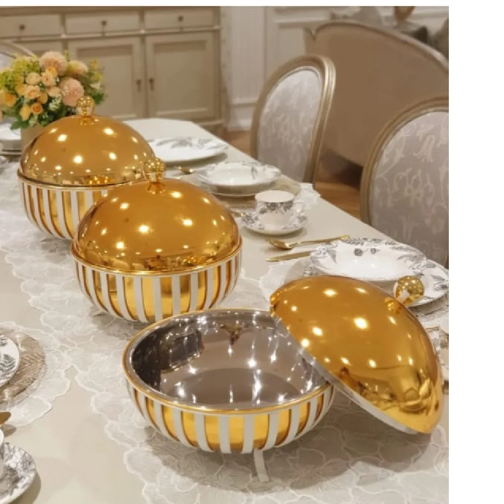 Royal Look Decoration Hotel Catering Use Insulated Casserole Serving Hot Pot For Portable Food Server Rounded Hot Pot